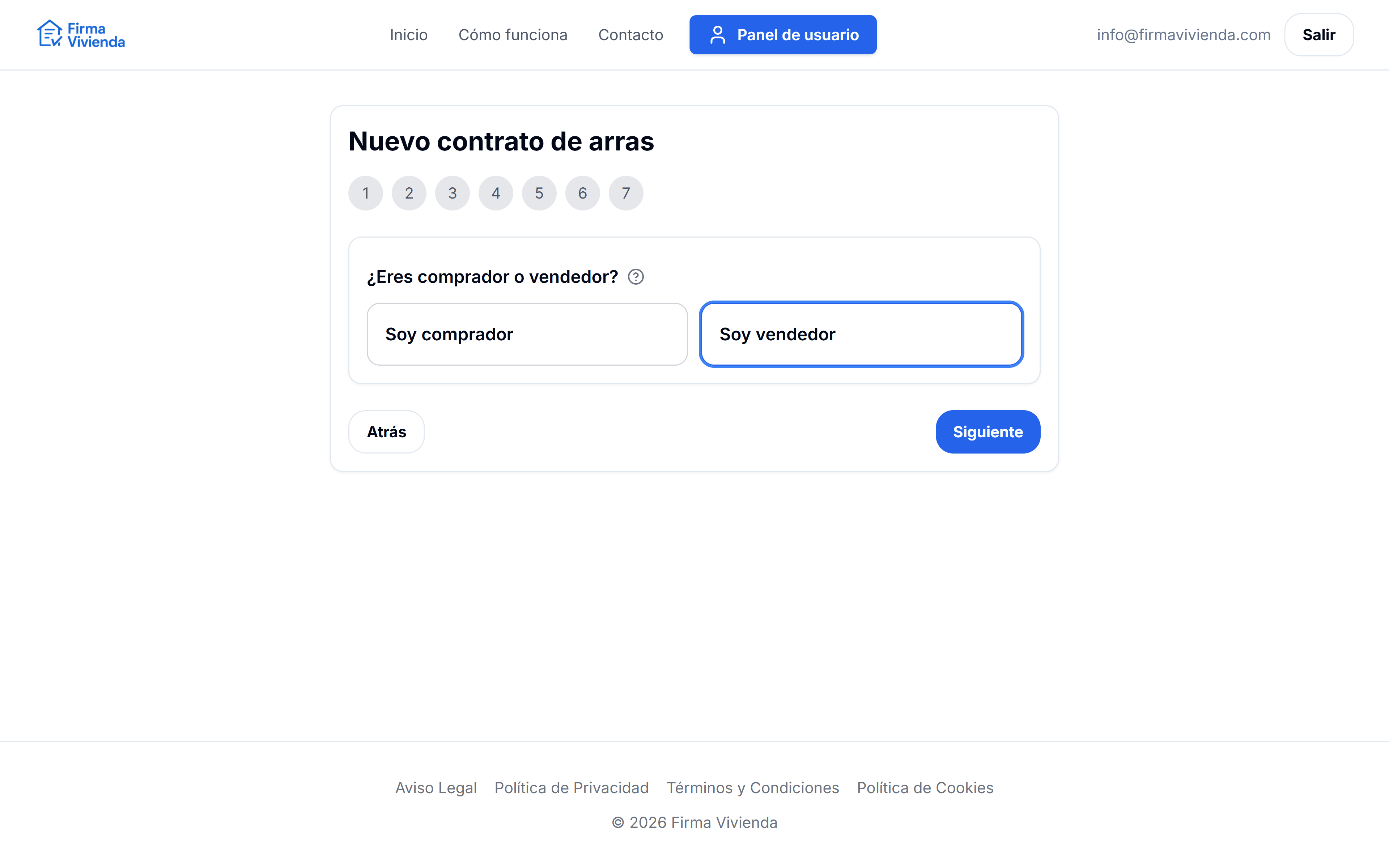 Nuevo contrato: seleccionar rol (comprador o vendedor)