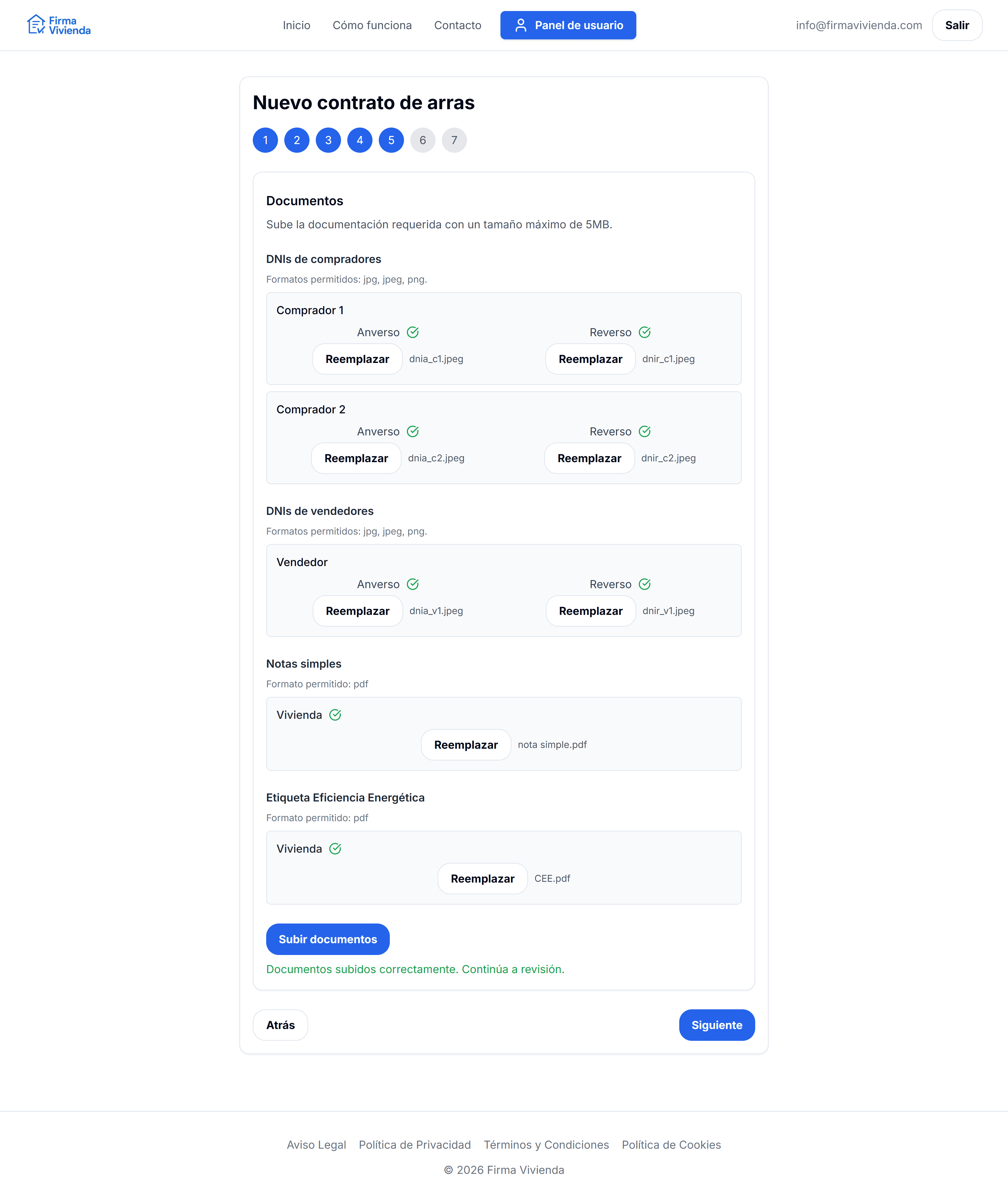 Subida de documentos (Nota simple y DNIs)