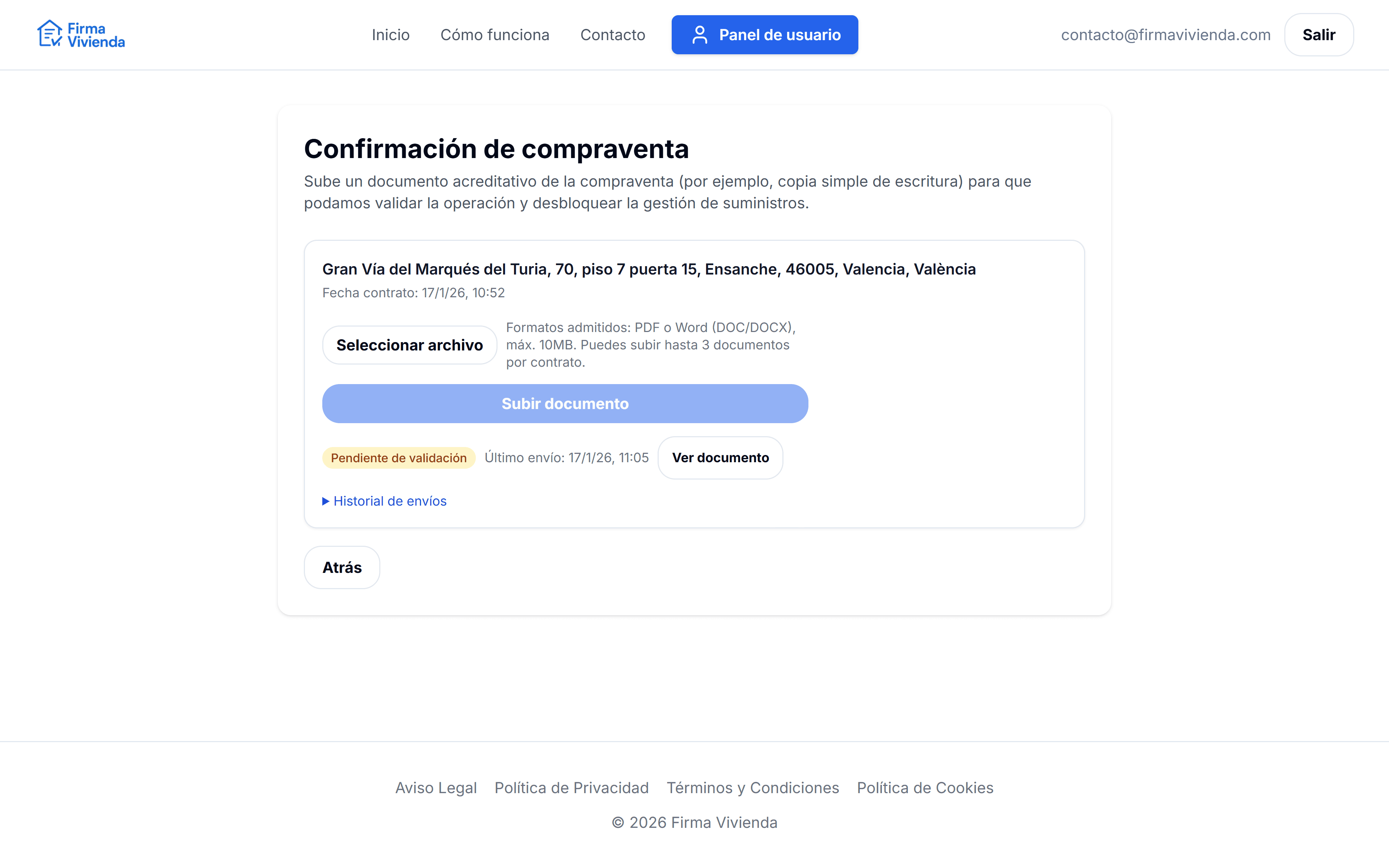 Confirmación de compraventa (subida y validación)